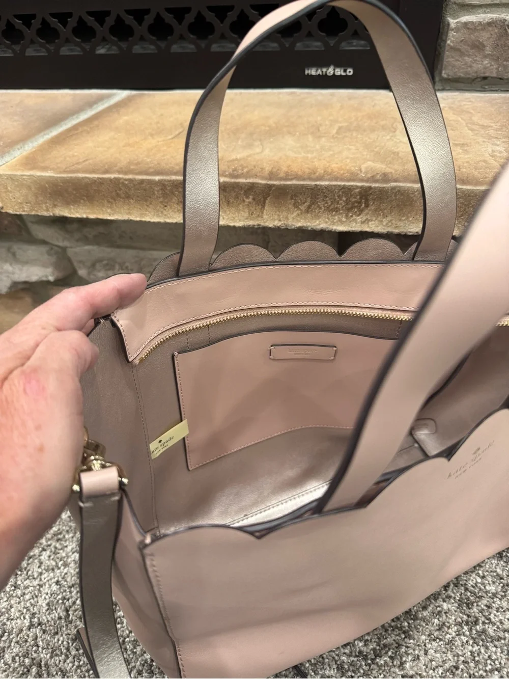 kate spade blush scallop-edge leather tote